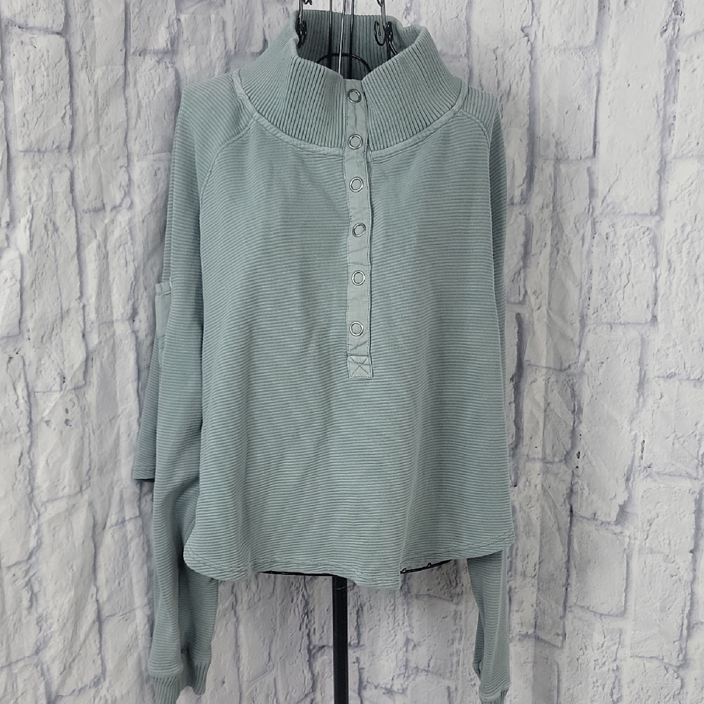 Free People Blue Waffle Knit Henley‎ Pullover Large
